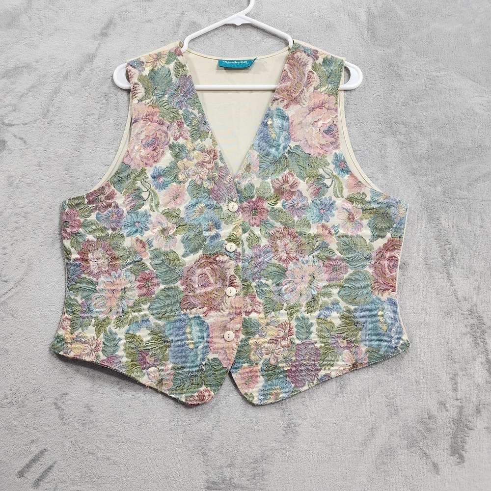 Vintage Weekend Edition Vest Womens XL Multicolor Floral Tapestry Cottagecore